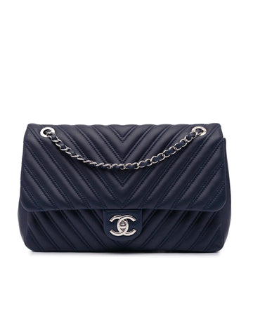 Jumbo Double Stitch Chevron Lambskin Single Flap Shoulder Bag