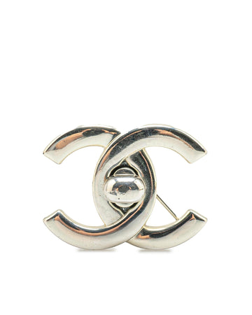 Silver Plated Turn-Lock Brooch with Back Pin Closure