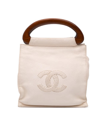 Grained Calfskin Tote with Wooden Handles and Magnetic Closure