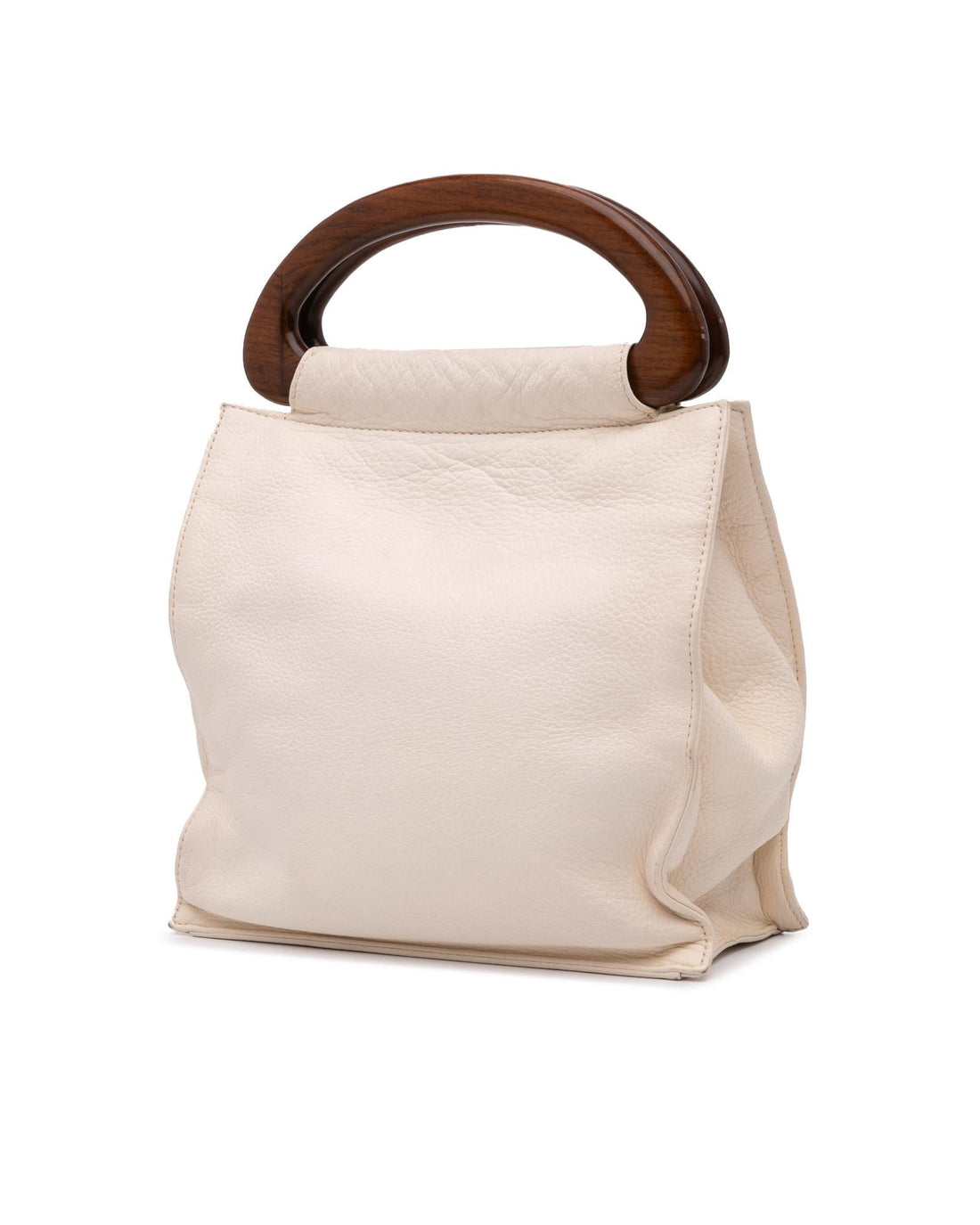 Grained Calfskin Tote with Wooden Handles and Magnetic Closure