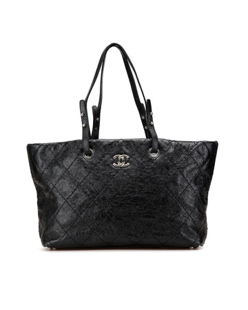 Large Glazed Calfskin Leather Tote with Interior Zip Compartments