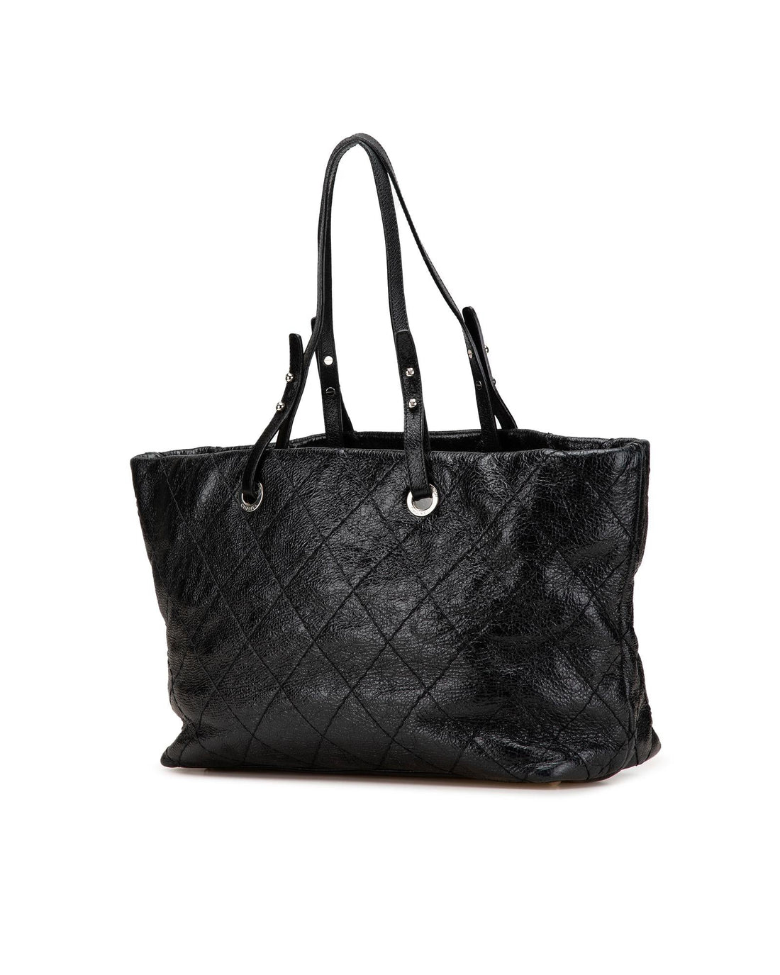 Large Glazed Calfskin Leather Tote with Interior Zip Compartments