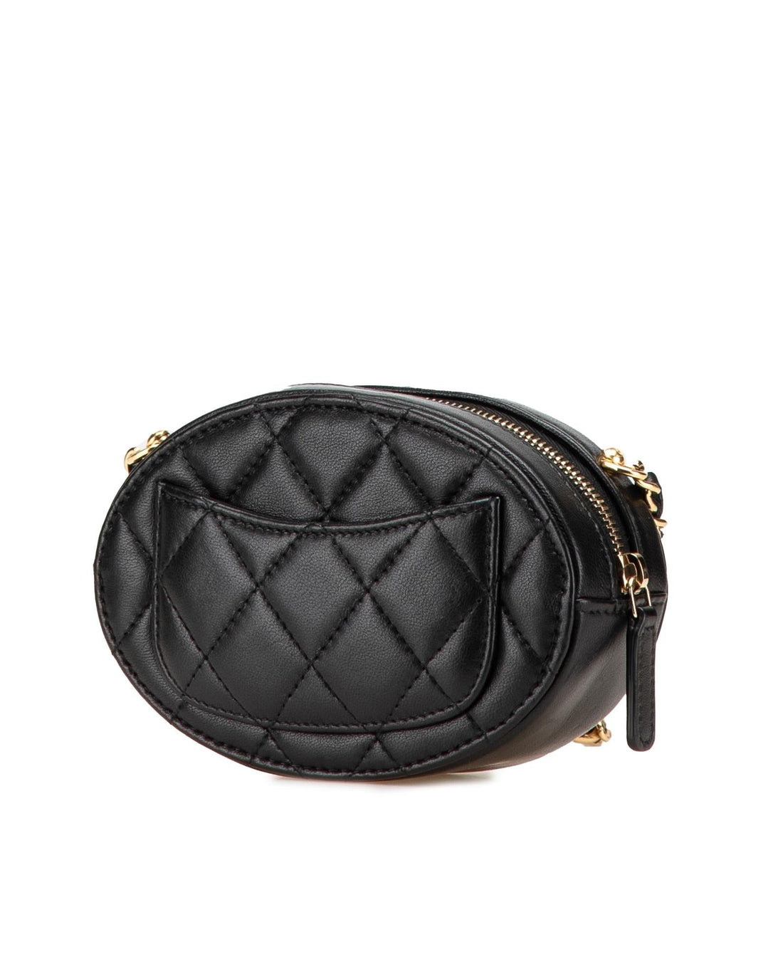 Lambskin Quilted Leather Oval Clutch with Chain Strap
