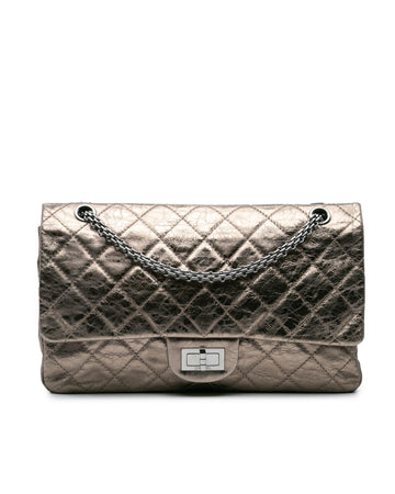 Aged Calfskin Double Flap Shoulder Bag with Chain Straps and Twist Lock