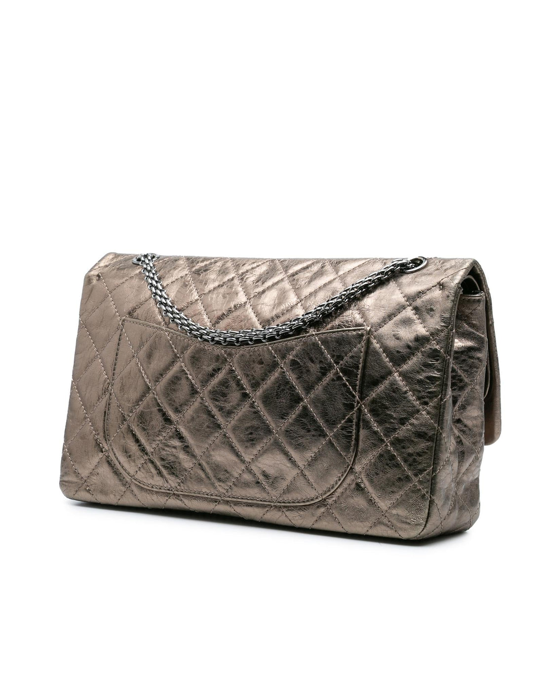 Aged Calfskin Double Flap Shoulder Bag with Chain Straps and Twist Lock