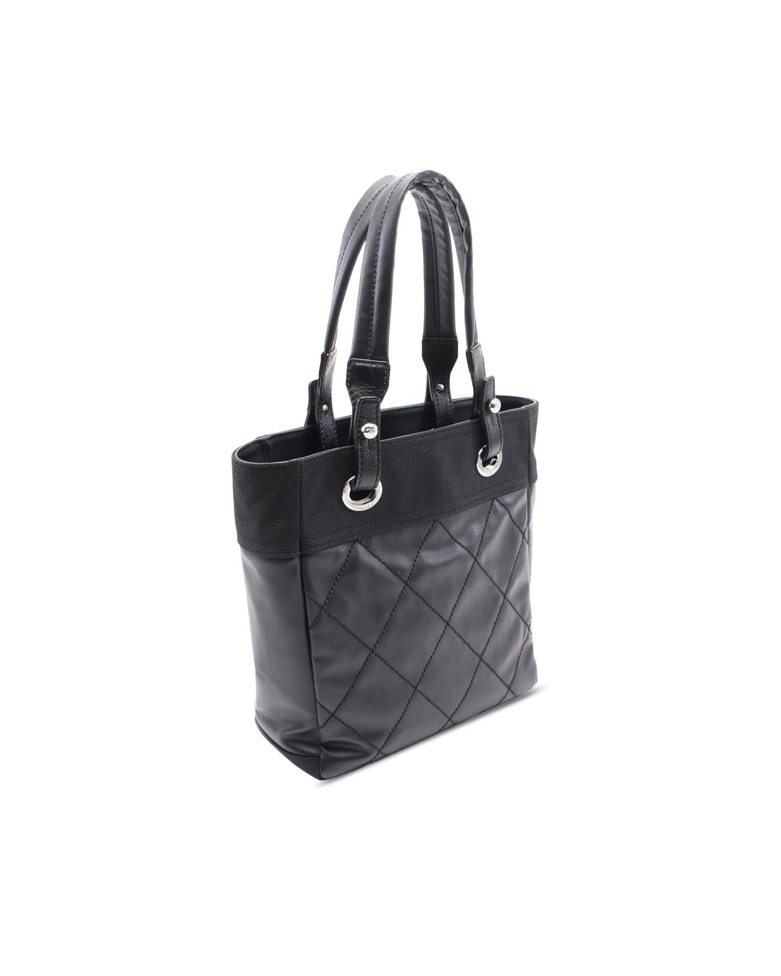 Quilted Canvas Tote Bag with Nylon Trim and Top Zip Closure