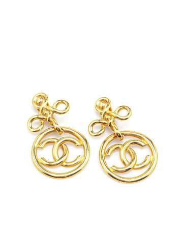 Gold Plated CC Drop Clip-On Earrings