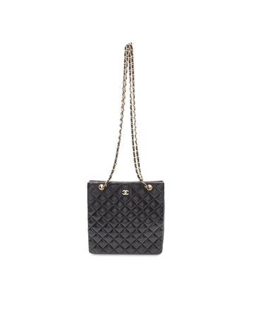 Quilted Lambskin Leather Chain Shopper Tote