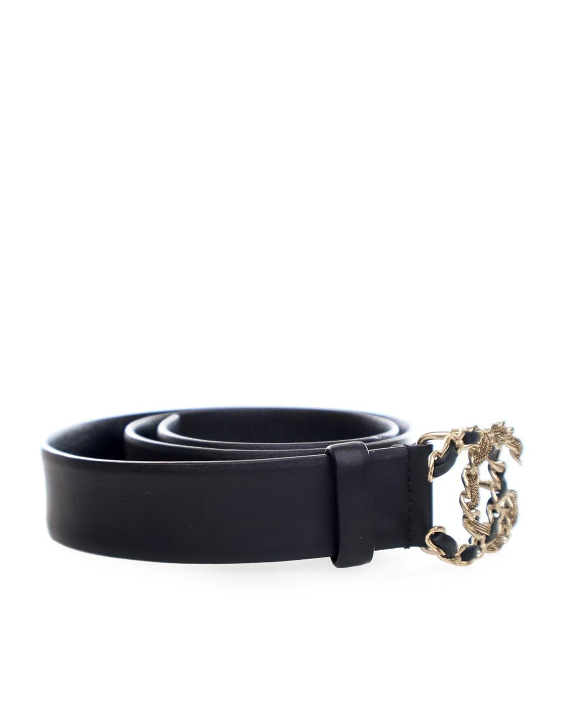 Calfskin Leather Belt with Interlocking CC Logo and Chain-Link Accent