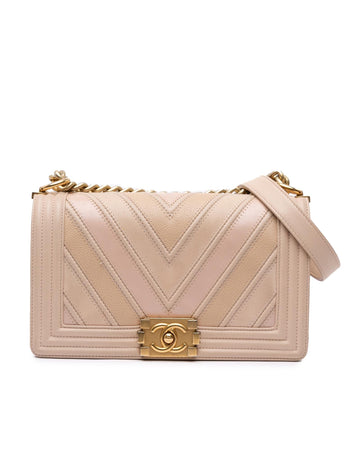 Medium Chevron Mixed Leathers Flap Bag