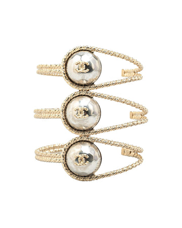 Gold Plated Triple CC Cuff Bracelet with Faux Pearl Details