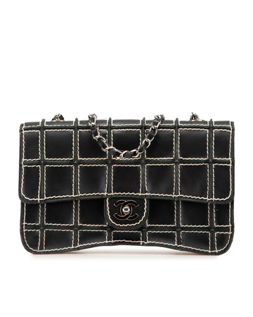 Lambskin Contrast Square Stitch Flap Bag with Chain Strap and Interior Slip Pocket