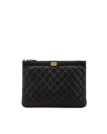 Quilted Leather Clutch with Top Zip Closure