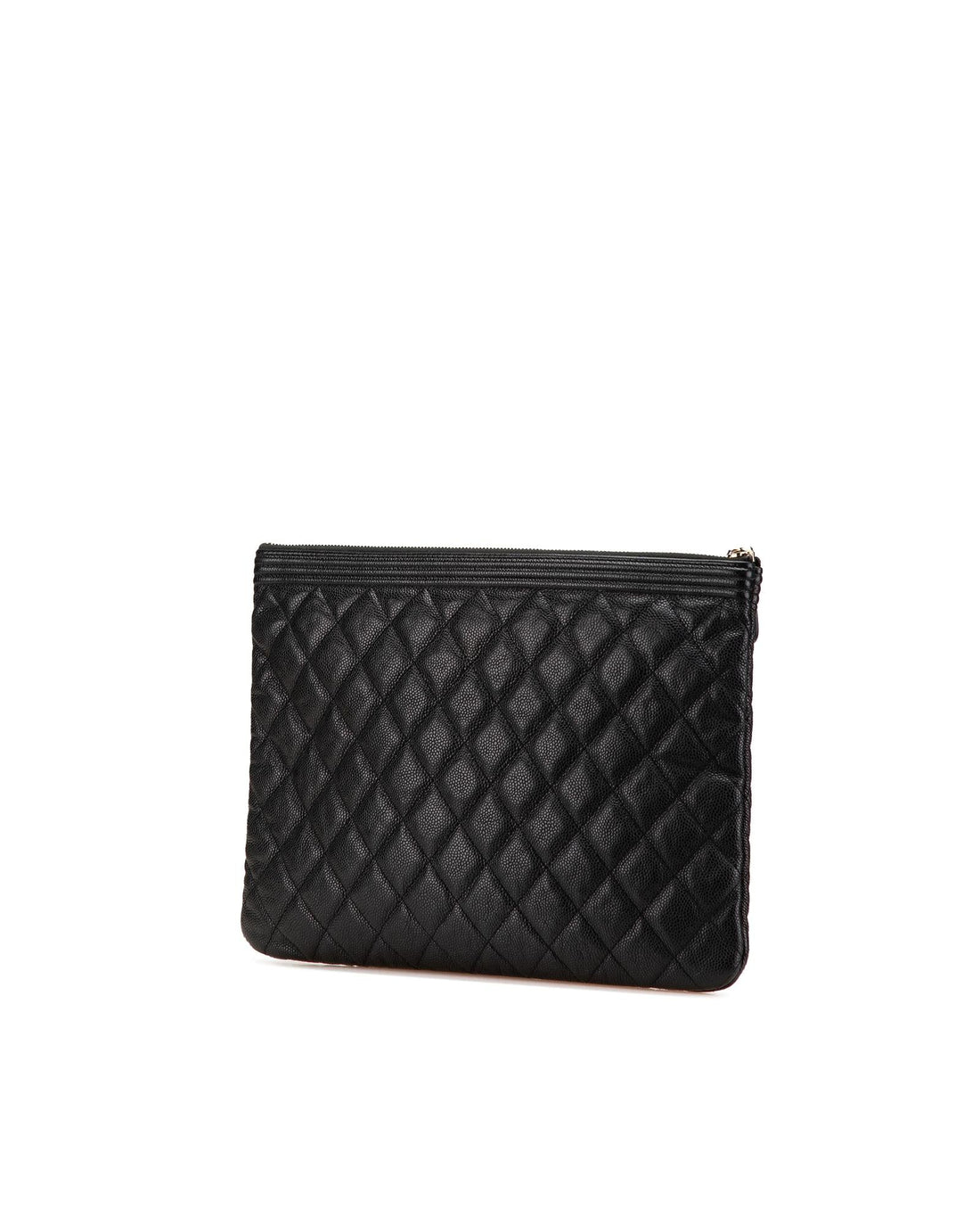 Quilted Leather Clutch with Top Zip Closure