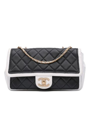 Quilted Lambskin Leather Shoulder Bag with Chain Straps and Turn Lock Flap