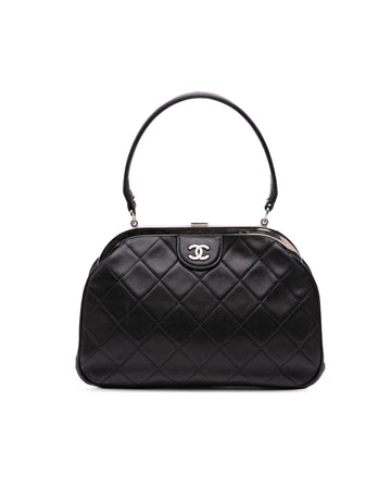 Quilted Lambskin Kiss Lock Top Handle Bag