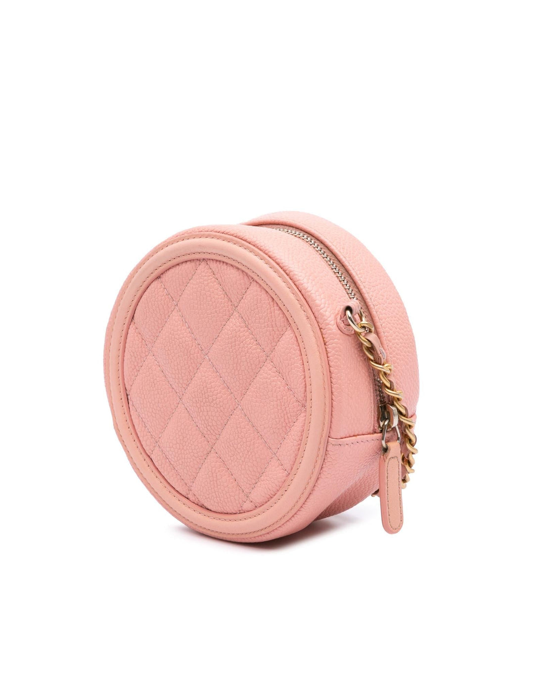 Quilted Leather Filigree Round Crossbody Bag with Chain Strap