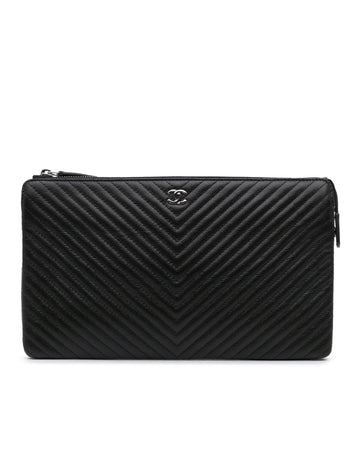 Quilted Chevron Leather Pouch with Card Slots