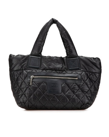 Quilted Nylon Tote with Rolled Handles and Multiple Pockets