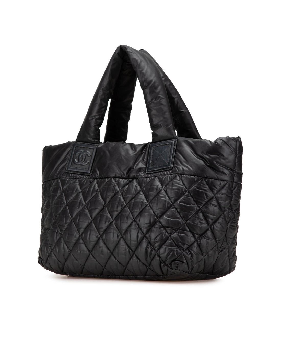 Quilted Nylon Tote with Rolled Handles and Multiple Pockets