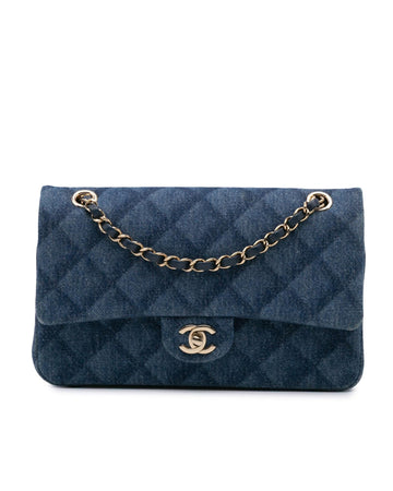 Medium Classic Denim Double Flap Shoulder Bag with Chain Strap