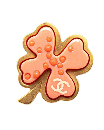 Gold Plated Resin Four Leaf Clover Brooch