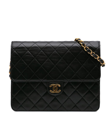 Quilted Lambskin Single Flap Shoulder Bag with Woven Chain Strap