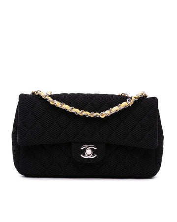 Quilted Mesh Flap Bag with Leather-Woven Chain Straps