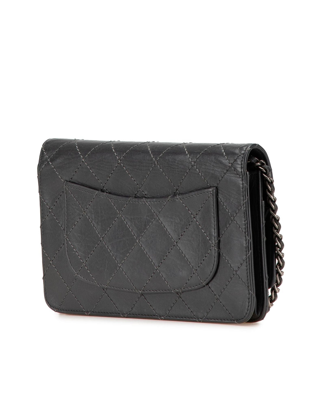 Stitched Calfskin Wallet on Chain with Leather Woven Strap