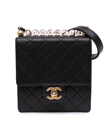 Small Lambskin Flap Bag with Faux Pearl Detail