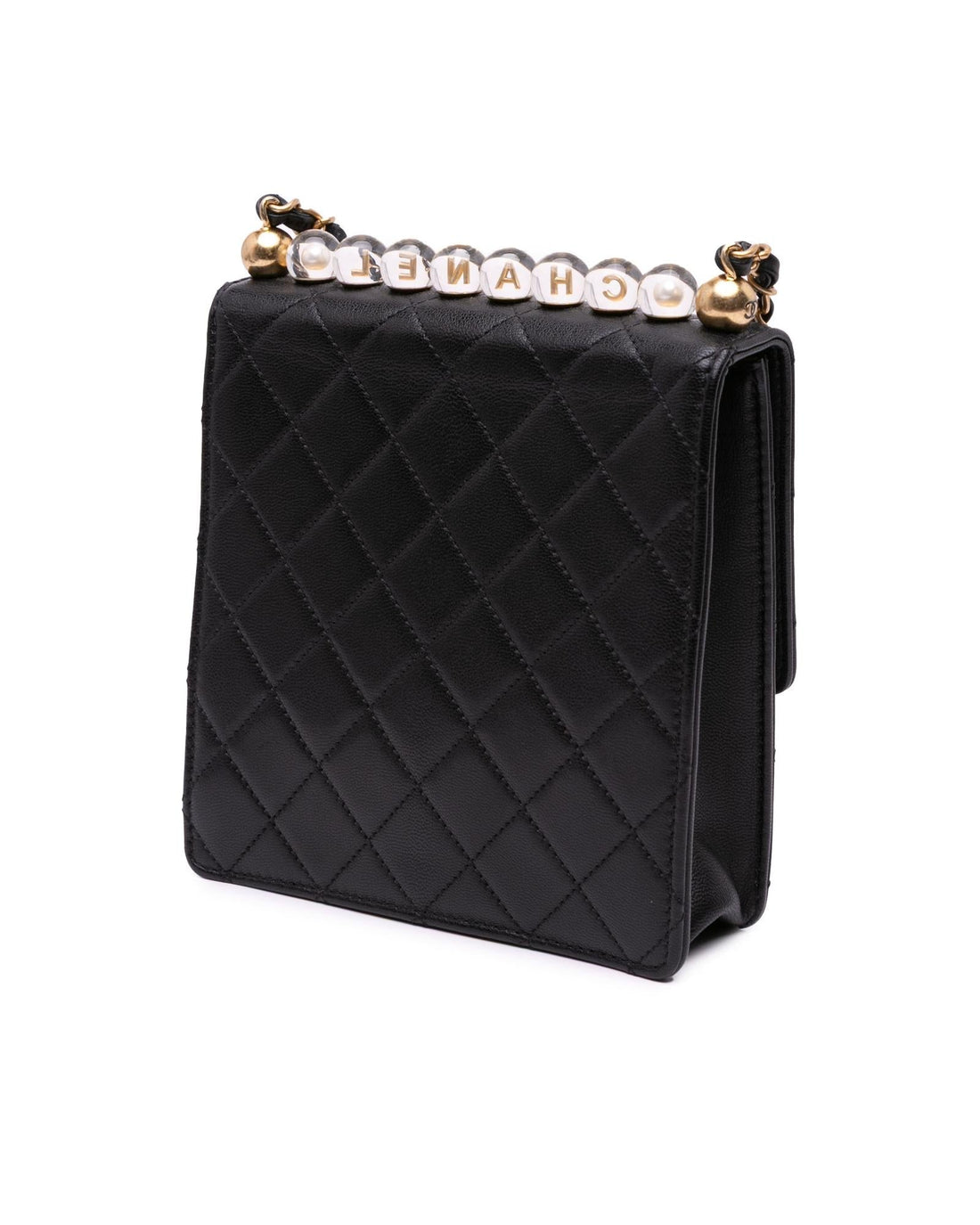 Small Lambskin Flap Bag with Faux Pearl Detail