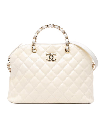Quilted Patent Leather Dome Shopping Bag
