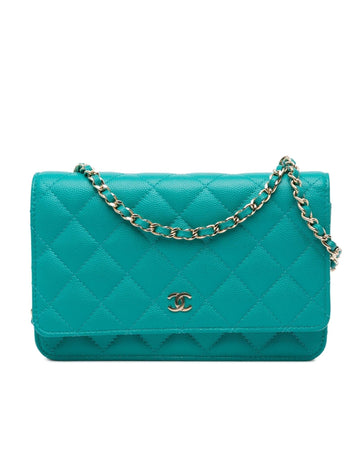 Quilted Leather Wallet on Chain with Gold-Tone Chain Strap
