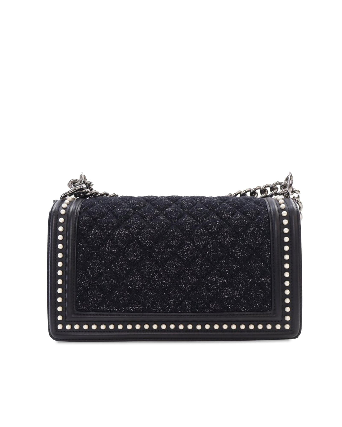 Medium Tweed and Calfskin Pearl Boy Flap Crossbody Bag