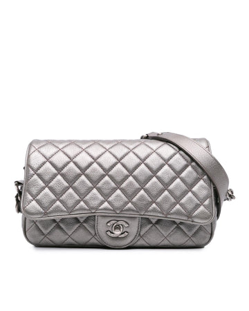 Medium Metallic Quilted Caviar Flap Shoulder Bag