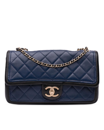 Quilted Leather Flap Shoulder Bag with Chain Straps and Turn Lock Closure
