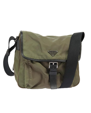 Nylon Shoulder Bag with Adjustable Strap and Silver-Tone Hardware