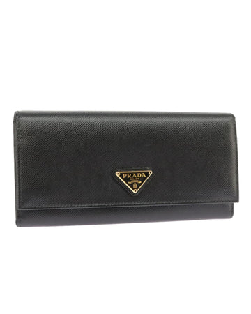 Saffiano Leather Long Wallet with Gold Accents