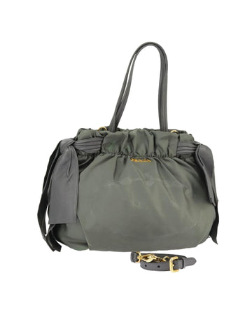 Nylon 2way Hand Bag with Gold Accents and Shoulder Strap