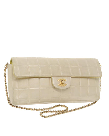 Choco Bar Chain Lamb Skin Shoulder Bag with Gold Tone Details