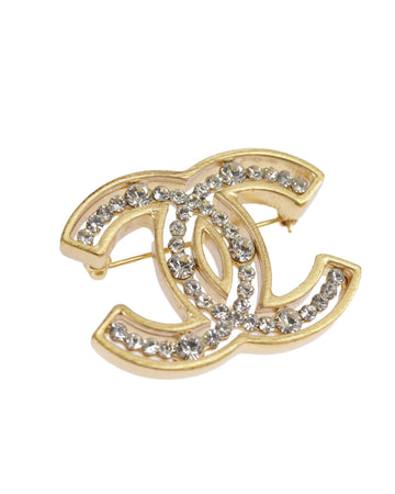 Gold Tone Metal CC Brooch with Item Box