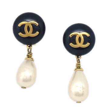 Chanel 1996 Spring Teardrop Pearl CC Dangle Earrings