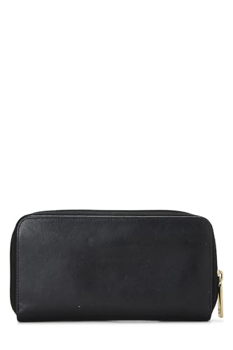Chanel,  Black Calfskin Leather Zip Around Wallet, Black