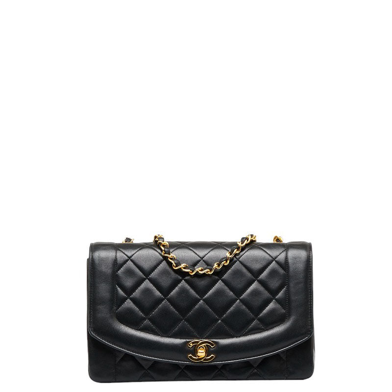Chanel Matlasse Diana 25 Chain Shoulder Bag Black Lambskin