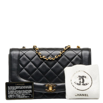 Chanel Matlasse Diana 25 Chain Shoulder Bag Black Lambskin