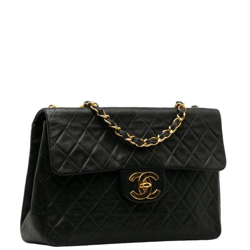Chanel Deca Matlasse 33 Single Flap Chain Shoulder Bag Black Lambskin