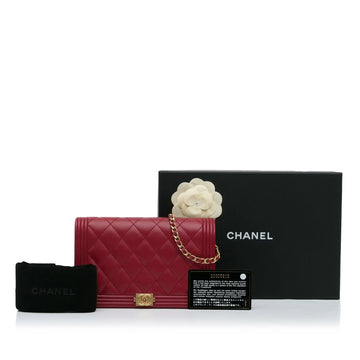 Chanel Boy Wallet on Chain Red Lambskin Gold