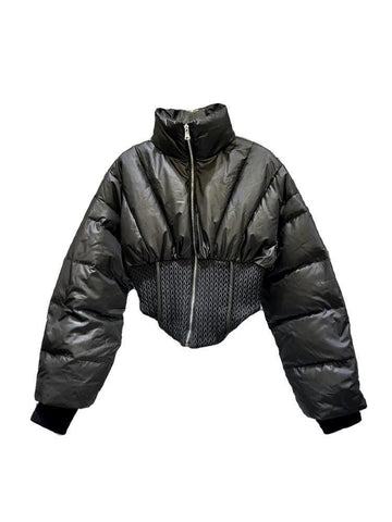 Fashion Women's Spliced Warm Coats  Winter New Stand Collar Long Sleeve Zipper Cotton-padded Jackets Female