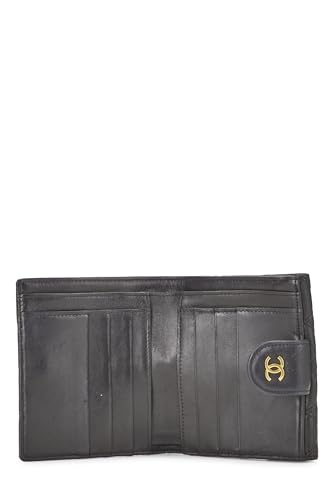 Chanel,  Black Quilted Lambskin Compact Wallet, Black