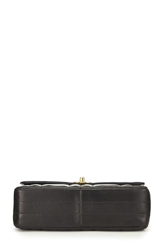 Chanel,  Black Vertical Quilted Lambskin Half Flap Small, Black